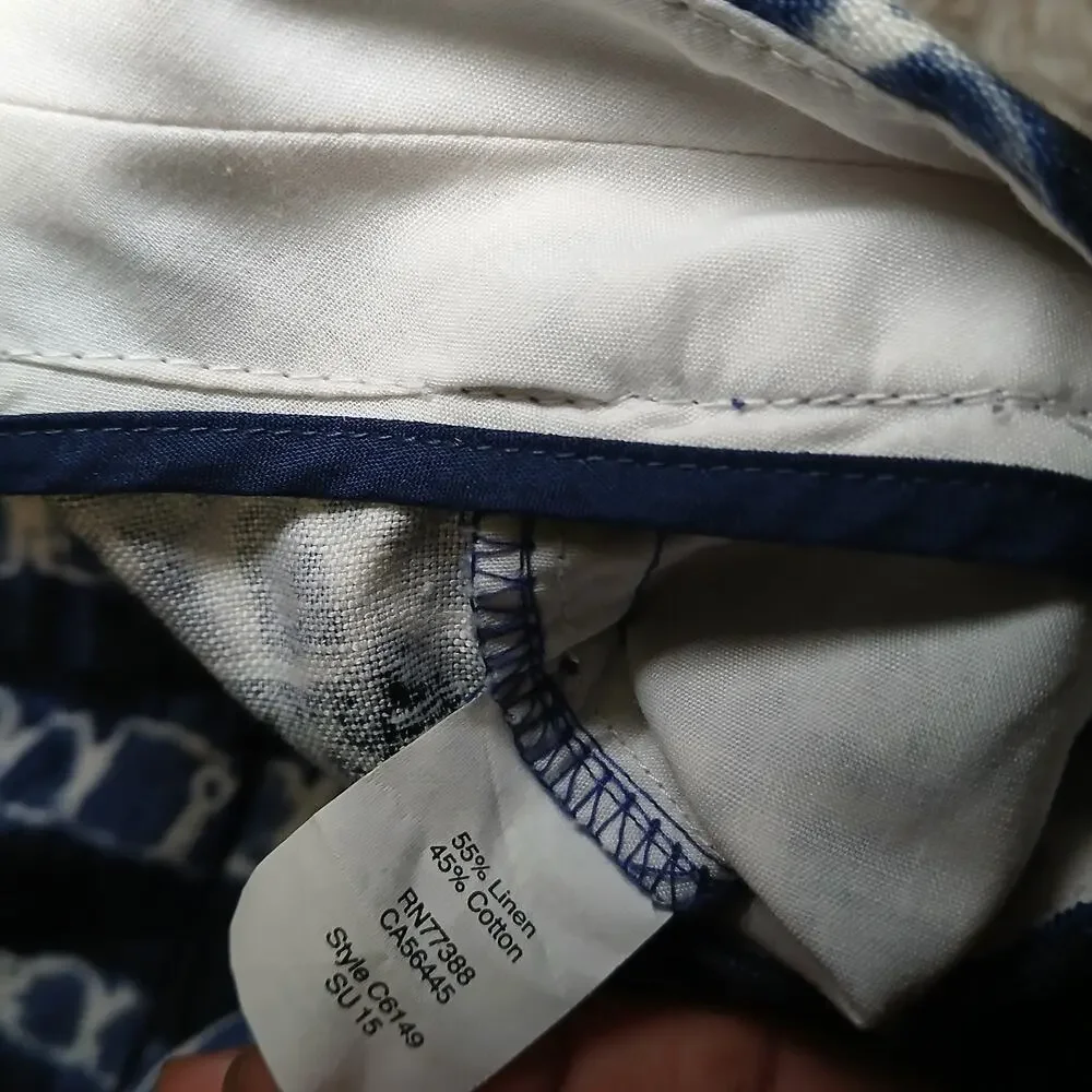 J.Crew Women’s Linen Cotton Shorts Blue White Tie‎ Dye Print Size 12